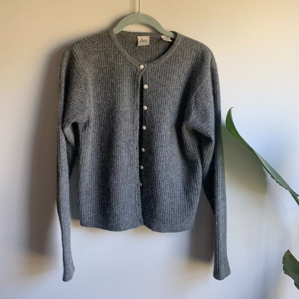 Vintage Bass Lambswool and Rabbit Hair Blend Gray Cardigan Size Small